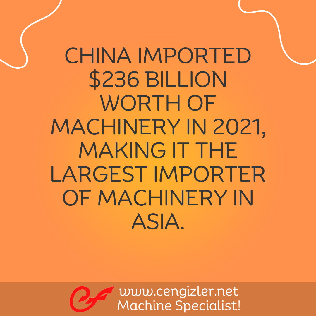 2 China imported $236 billion worth of machinery in 2021, making it the largest importer of machinery in Asia